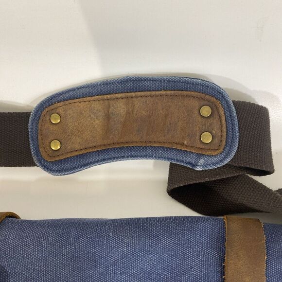 Kattee Canvas Leather Messenger Bag Blue Brown 16” x 15” Camera Weekend - Picture 4 of 10